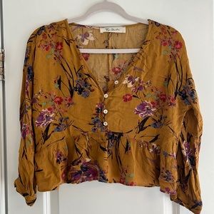 Lyn Burches Mustard Yellow Floral Top
